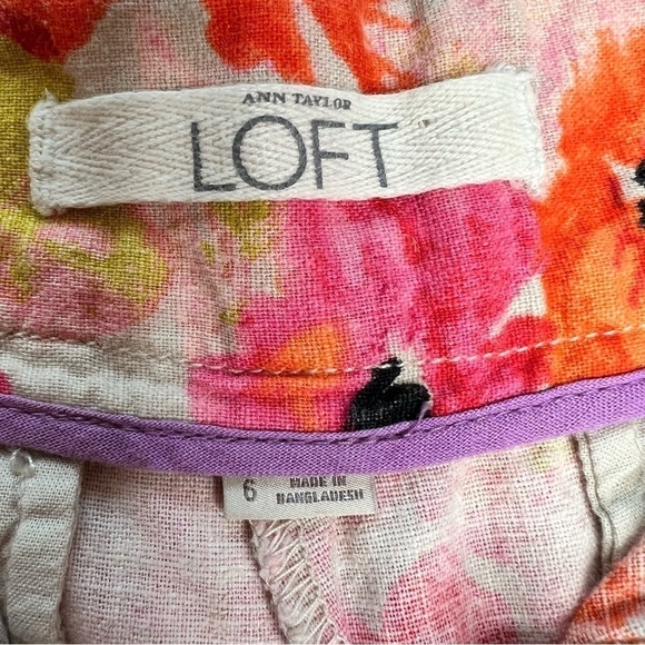 ANN TAYLOR LOFT Linen Blend Floral Orange Pink Green Women's Shorts Size 6 - Picture 5 of 16